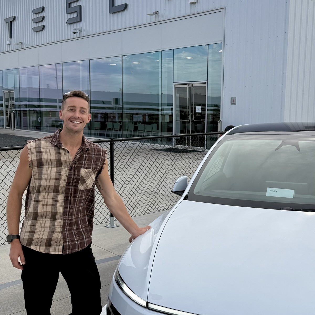 Daniel Weber at Tesla Gigafactory with Model Y